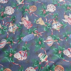 Christmas Holiday Rectangular Tablecloth Garland with Angels, Santas & Ornaments